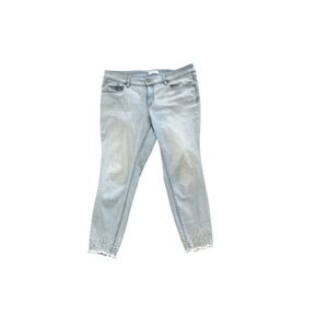 Loft Plus Womens 16 Light Wash Skinny Jeans Eyelet Embroidered Raw Hem Blue